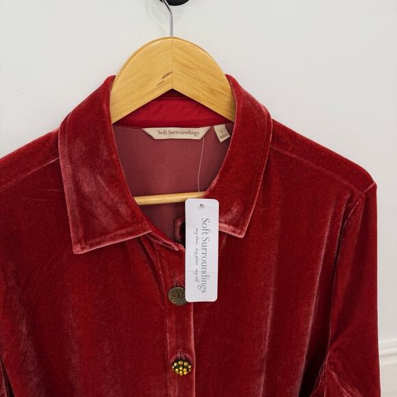NWT! Soft Surroundings Velvet Boyfriend Tunic Shirt In Garnet L - Picture 2 of 6